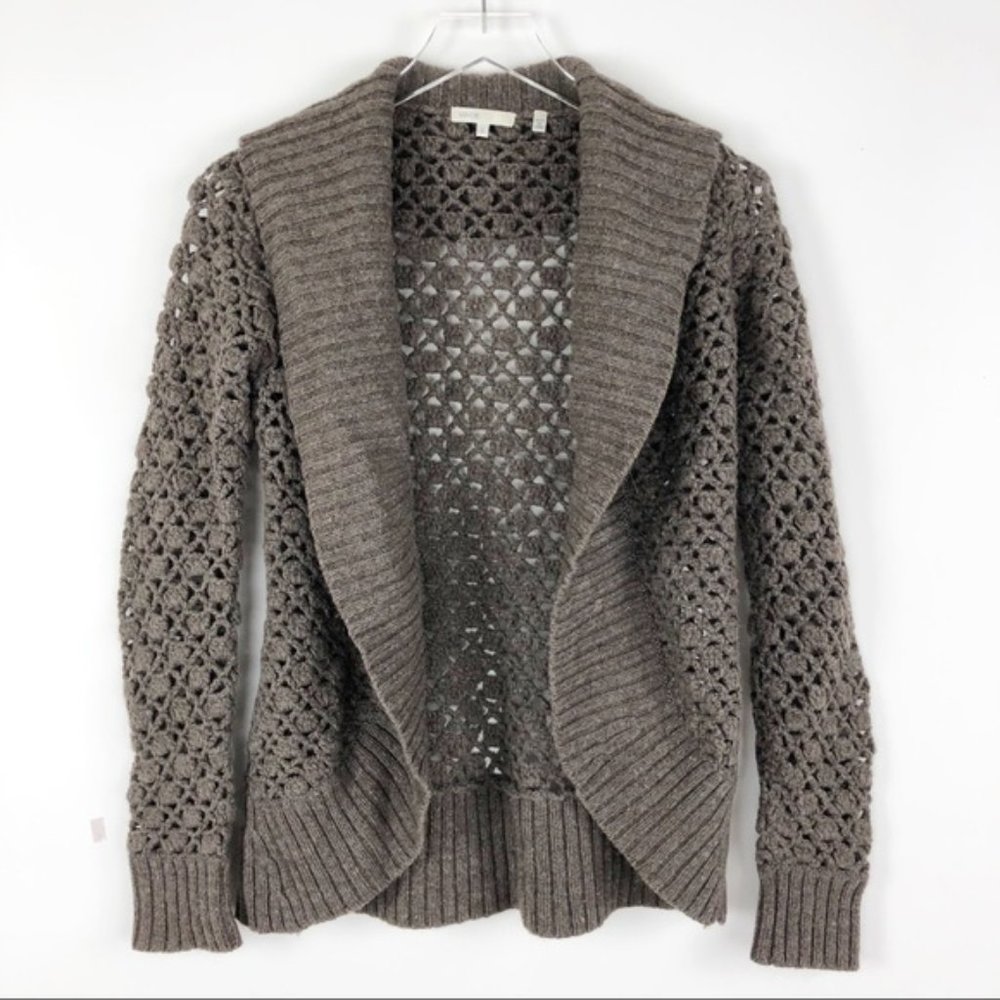 Vince Brown Knit Crochet Wool Blend Long Sleeve Cardigan Sweater - Picture 1 of 6